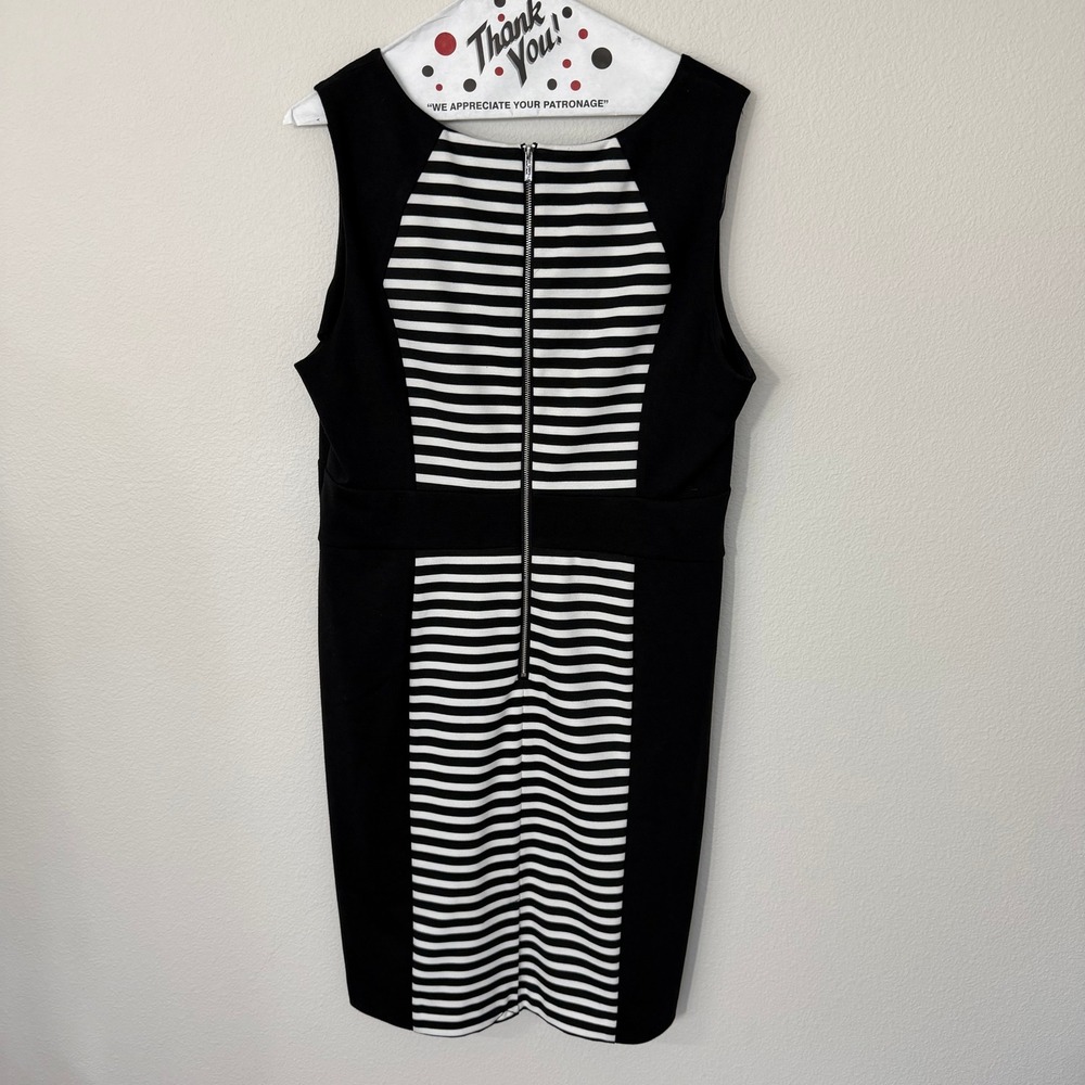 Calvin Klein Sheath Dress Womens 14 Black Ivory NEW Striped Colorblock M3ABN954